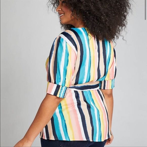NWOT Lane Bryant Hampton Striped Satin Top Belted - Picture 4 of 9